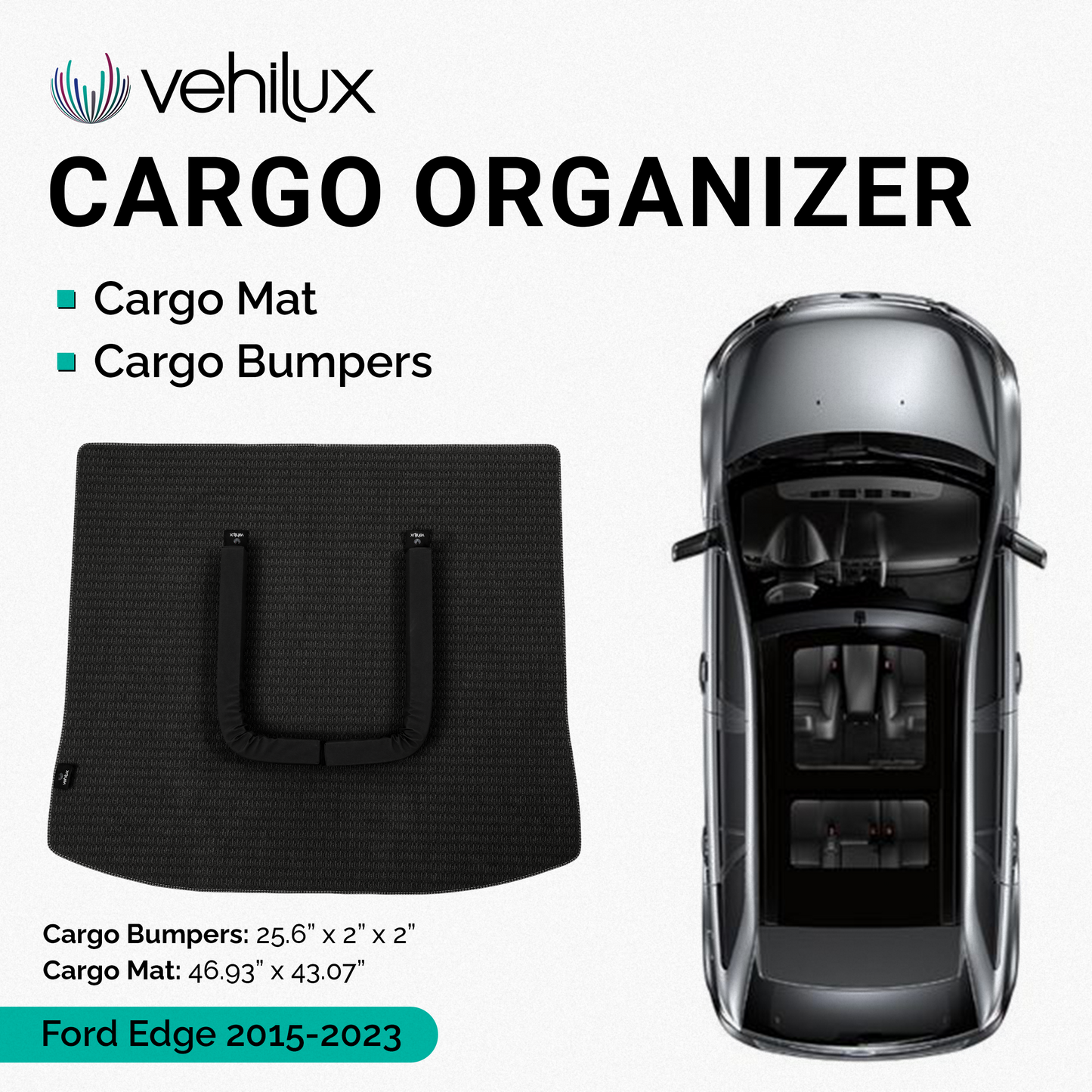 Vehilux Cargo Organizer Cargo Mat with Cargo Bumpers for SUV, CUV & Car Storage for Ford Edge 2015-2023 Models