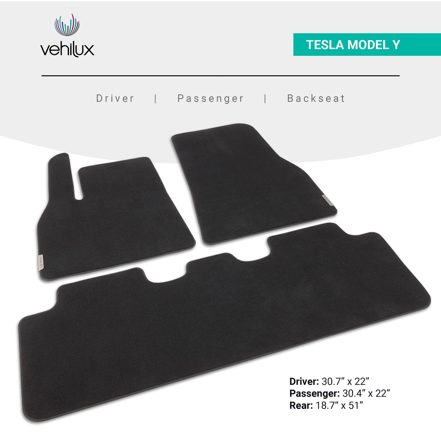 Vehilux Carpeted Mat(s) for Tesla Model Y Floormats, 2020-2023